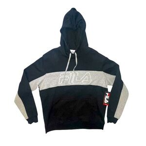 Fila Black And Grey Hooded Sweatshirt Kangaroo Pocket Size XL New